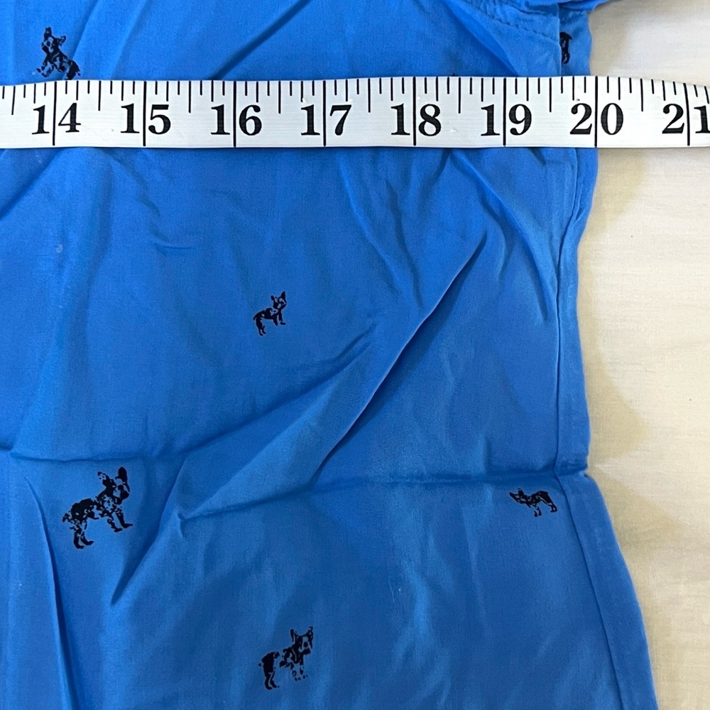 Jane Delancey Blue French Bulldog Print Button Down Blouse Rayon Dog Top,Size M - Picture 7 of 8